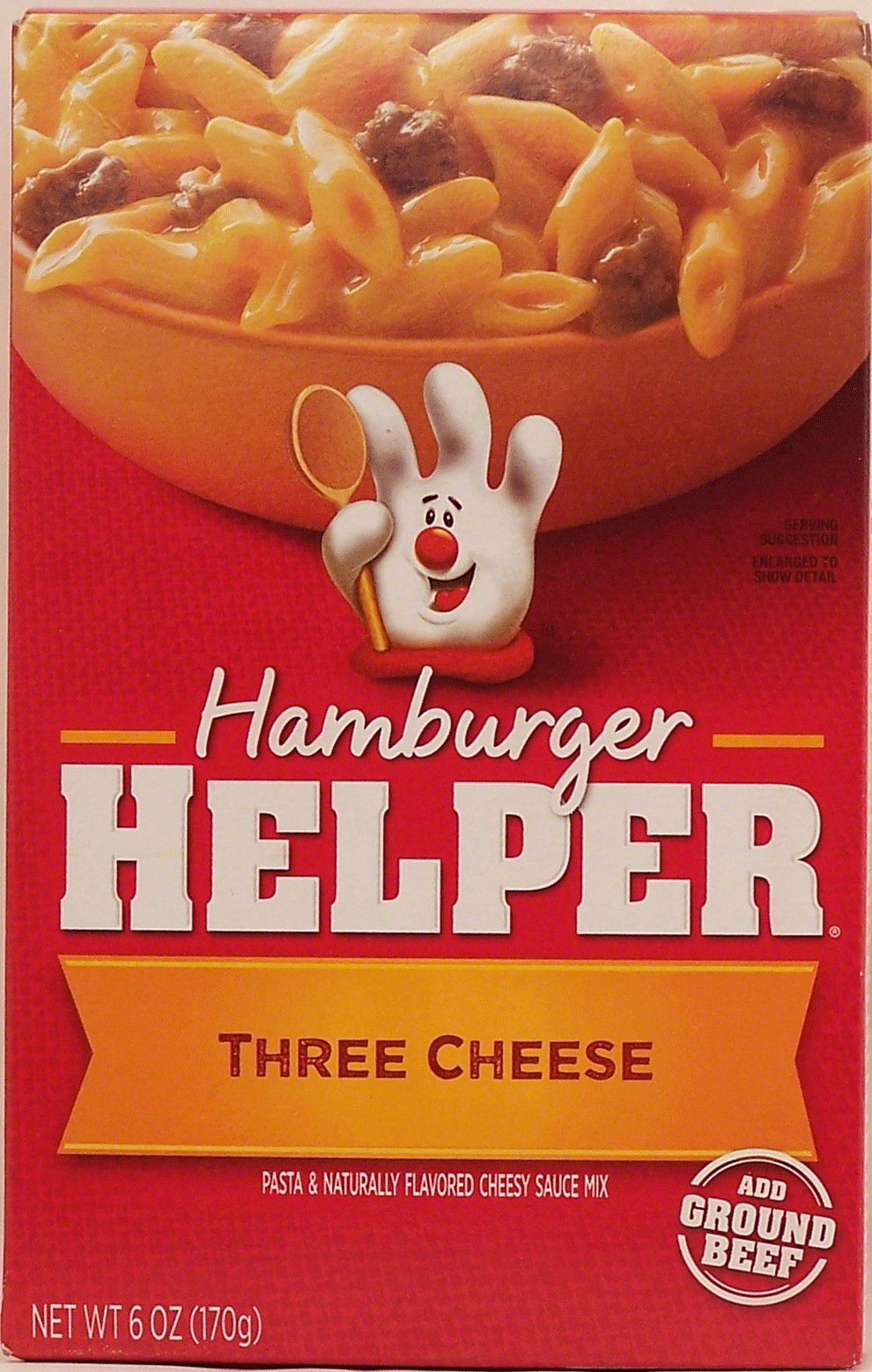 Betty Crocker&nbsp;Hamburger Helper&nbsp;three cheese: pasta and cheese suace mix, makes 5 1-cup servings Full-Size Picture